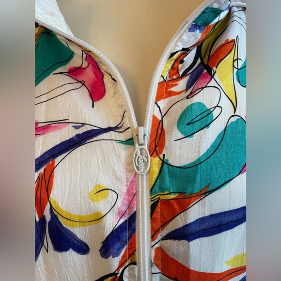 Vintage 90s Lavon Colorful Abstract Print Windbreaker Track Jacket Women Large - Picture 5 of 8